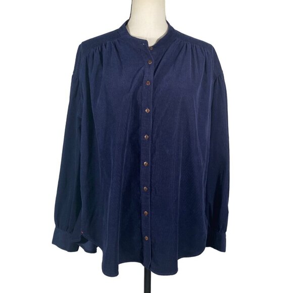 XiRENA peasant corduroy button front top blouse navy women’s XS - Picture 1 of 7
